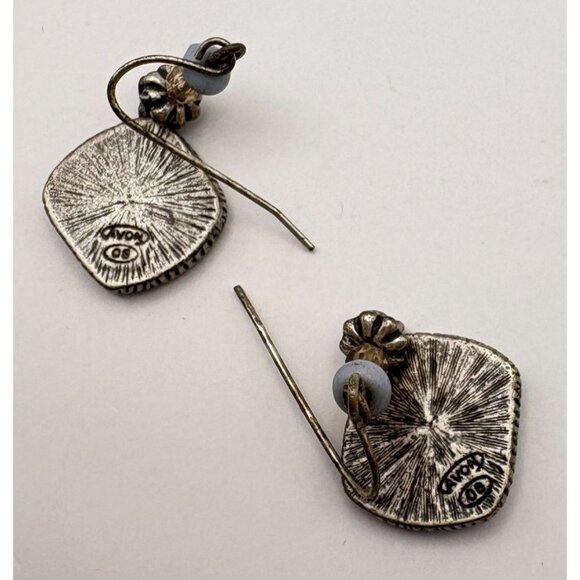 Avon Bead Swirl Design Dangle Earrings Blue Enamel Glitter Finish Silver Tone - Picture 2 of 6